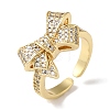 Bowknot Brass Micro Pave Clear Cubic Zirconia Open Cuff Rings for Women RJEW-C098-13G-1