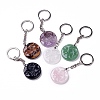 Flat Round with Moon & Star Natural Gemstone Pendant Keychain G-G993-01P-1