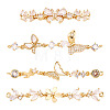 4Pcs 4 Styles Brass Pave Clear Cubic Zirconia Flower Butterfly Connector Charms KK-TA0008-72G-1