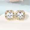 Brass Pave Clear Cubic Zirconia & Glass Stud Earrings EJEW-G471-03G-01-1