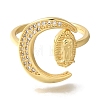 Rack Plating Moon & Saint Brass Clear Cubic Zirconia Open Cuff Rings RJEW-S411-07G-2