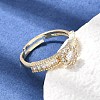 Brass Micro Pave Clear Cubic Zirconia Cuff Open Rings CU-CBA5C10-18G-2
