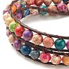 Round Natural Imperial Jasper(Dyed) Braided Wrap Bracelet BJEW-JB08177-4