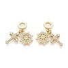 Brass Micro Pave Clear Cubic Zirconia European Dangle Charms KK-T080-45G-1
