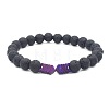Natural Lava Rock & Electroplated Synthetic Non-magnetic Hematite Beads Stretch Bracelets GE0373-8-1