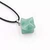 Natural Green Aventurine Geometric Hexagram Star Pendant Necklaces with Black Cords VZ1120-6-1