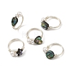 Eco-Friendly Copper Wire with Natural Abalone Shell/Paua Shell Finger Rings RJEW-JR01086-02-3