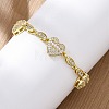 Heart & Horse Eye Brass Micro Pave Clear Cubic Zirconia Link Bracelets for Women BJEW-G740-03G-3