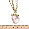 Acrylic Strawberry Pendant 304 Stainless Steel Mixed Chain Necklaces with Shell Pearl Beads NJEW-JN06114-01-4