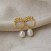 304 Stainless Steel with Freshwater Pearl Stud Dangle Earrings BO9211-1