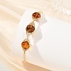 Natural Amber Horse Eye Herringbone Wire-Wrapped Open Cuff Bangles BJEW-JB14461-2