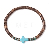 Cross Natural Coconut & Synthetic Turquoise Beads Stretch Bracelets for Men BJEW-JB11389-01-2