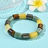 Column Natural Pyrite & Green Aventurine & Tiger Eye & Dyed Orange Quartz Beads Stretch Bracelets for Women Men BJEW-A148-01A-22-2