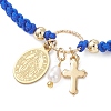 Oval with Virgin Mary & Cross 304 Stainless Steel & Natural Freshwater Pearl Charm Bracelets BJEW-JB12928-5