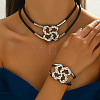 Flower Alloy & Wax Cord Double Layer Necklaces & Bracelets Sets for Women WG9D397-02-2