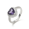Brass & Purple Heart Cubic Zirconia Finger Rings for Women CU-CBA7E55-14P-4