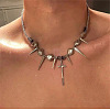 201 Stainless Steel with CCB Plastic Spiked Cross Pendant Choker Necklaces for Men FS-WG8A346-01-1