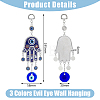 DICOSMETIC 3Pcs 3 Cololrs Bohemian Tribal Metal Pendant with Devil's Eye Design Hand Keychain KEYC-DC0021-28-2