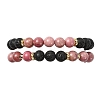 Adjustable Natural Rhodonite and Natural Lava Rock Stretch Bracelets BJEW-JB14150-01-3