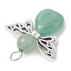 Natural Green Aventurine/Lapis Lazuli/Rose Quartz/Tiger Eye/Blue Spot Jasper/Synthetic Turquoise Heart Angel Pendants PALLOY-JF03186-01-5