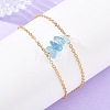 Brass Cable Chains & Natural Aquamarine Chip Beads Double Layers Bracelets for Women BJEW-JB14134-02-1