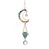 Wire Wrapped Gemstone Chip & Brass Moon Pendant Decoration HJEW-TA00089-4