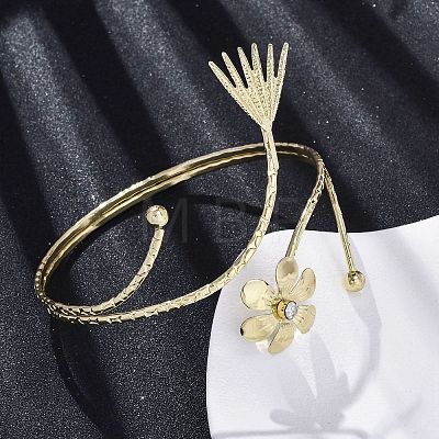 Flower Alloy Arm Cuff Bangles for Girl Women AJEW-A063-01G-G-1