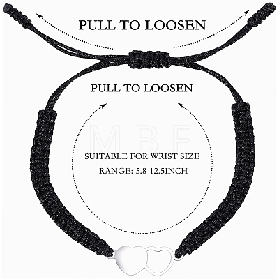 2Pcs 2 Style Stainless Steel Heart Link Bracelets Set BJEW-SW00106-01-1