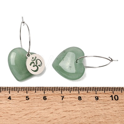 Natural Green Aventurine & 304 Stainless Steel Hoop Earrings for Women EJEW-G475-04P-04-1