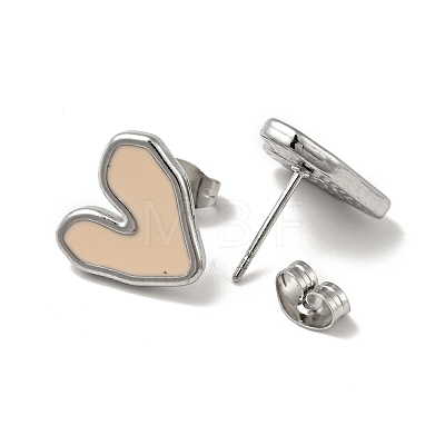 Heart 304 Stainless Steel Stud Enamel Earrings EJEW-A081-18P-1