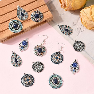 6Pcs 6 Styles Bohemian Alloy with Dyed Natural Gemstone Pendants and Alloy Enamel Pendants FIND-CJ0005-90-1