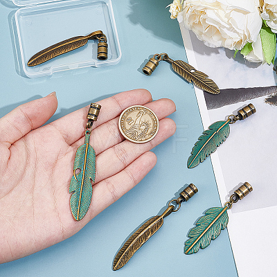 6Pcs 6 Colors Alloy Cord Ends with Feather Charms FIND-GF0009-05-1
