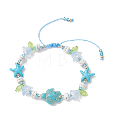 3Pcs Synthetic Turquoise & Natural Howlite & Imitated Pearl Acrylic Beads Beaided Bead Bracelets BJEW-MZ00343-1