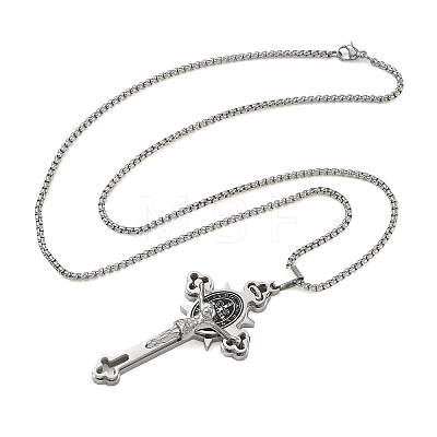 Religion 201 Stainless Steel Enamel Saint Benedict Crucifix Cross Pendant 304 Stainless Steel Box Chain Necklaces SA-CBA3211-03P-1