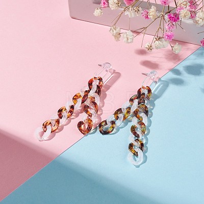 Acrylic Curb Chain Tassel Dangle Stud Earrings for Women EJEW-JE04767-01-1