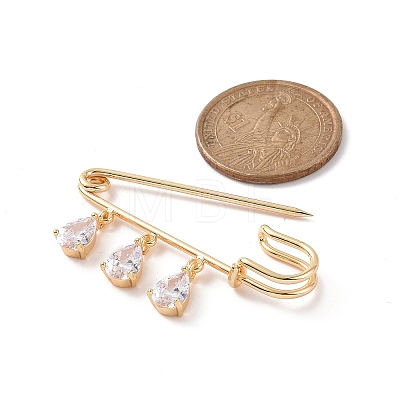 Clear Cubic Zirconia Teardrop Charms Safety Pin Brooch JEWB-BR00084-1