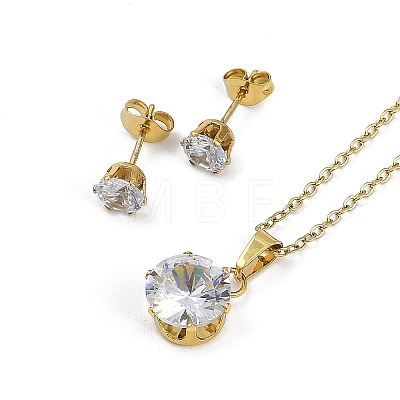 Vacuum Plating 304 & 201 Stainless Steel Cubic Zirconia Jewelry Sets SJEW-F146-02G-03-1