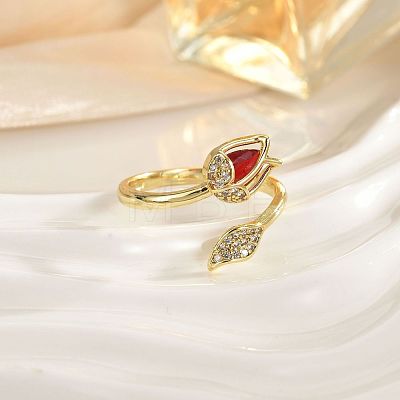 Brass Micro Pave Cubic Zirconia Cuff Open Rings FS-WG4357C-04-1