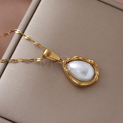 Vintage Stainless Steel & Imitation Pearl Teardrop Pendant Necklaces for Women ZZ4514-1