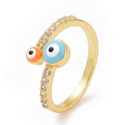 Enamel Evil Eye Open Cuff Ring with Clear Cubic Zirconia KK-E033-09G-1
