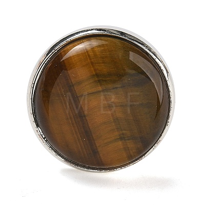 Natural Tiger Eye Round Adjustable Rings RJEW-K371-09S-26-1