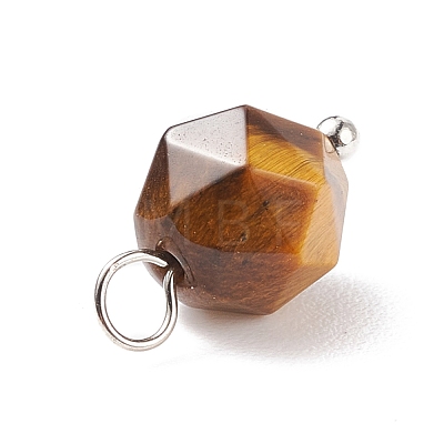 Faceted Natural Tiger Eye Pendants PALLOY-JF01694-01-1