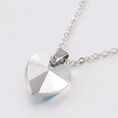 Heart Electroplated Glass Pendant Necklaces NJEW-JN01390-1