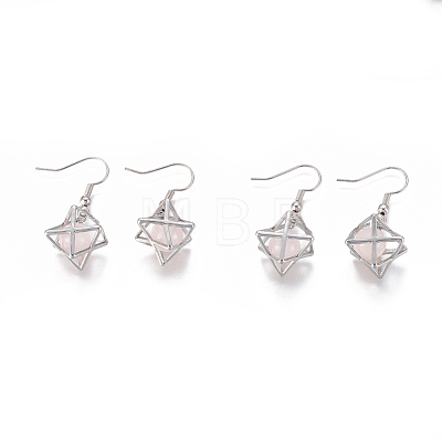 Natural Rose Quartz Dangle Earrings EJEW-K080-A02-1