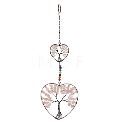 7 Chakra Heart Tree of Life Brass & Natural & Synthetic Gemstone Beads Hanging Ornament G-H359-01R-02-1