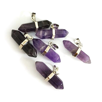 Natural Amethyst Double Terminated Pointed Pendants G-F177-21-1