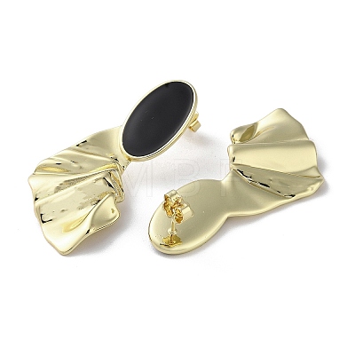 Rack Plating Real 18k Gold Plated Brass Oval Stud Earrings with Enamel EJEW-M237-02G-02-1