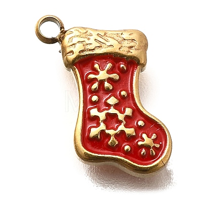 Christmas 304 Stainless Steel Red Enamel Charms STAS-L022-468G-1