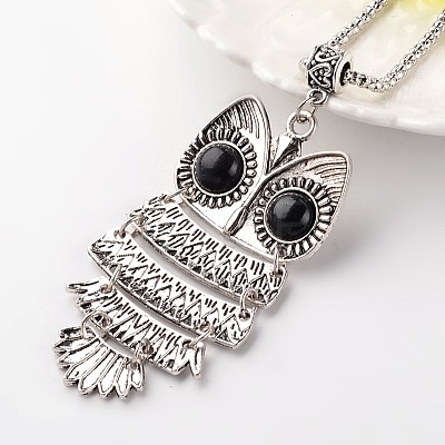 Owl Alloy Acrylic Pendant Necklaces NJEW-E075-11-1