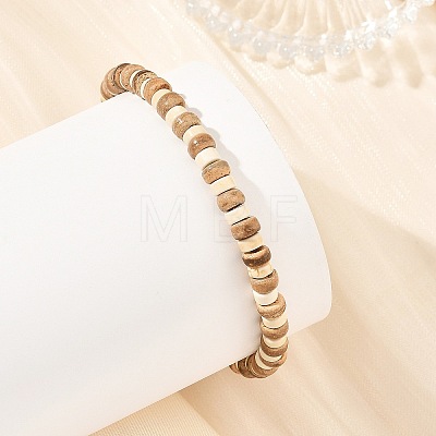 5MM Natural Coconut & Synthetic Turquoise Heishi Beads Stretch Bracelets BJEW-JB14418-1